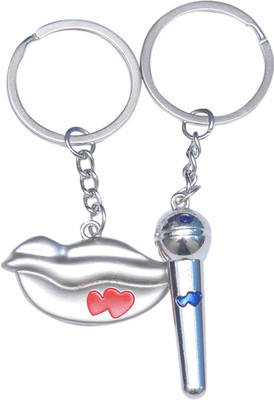 

CTW Lips&Lipstick Couple metal pack of 2 Valentine Key Chain(Silver)