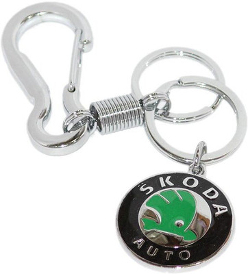 

Aura Imported Steel Spring Hook Double Ring Skoda Cars Locking Key Chain(Silver)