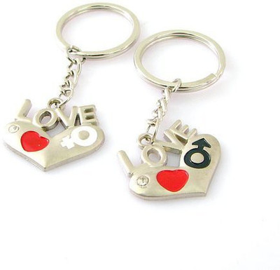 

CTW Love Text Heart Shape Couple Valentine Gift Key Chain(Silver)