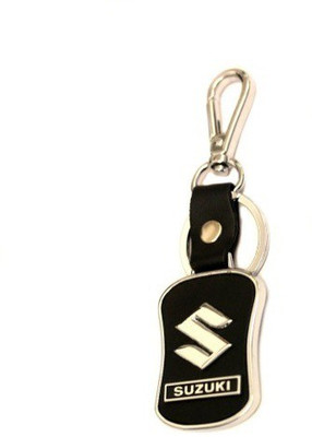 Ezone Full Leather Metal Suzuki Car Logo Locking Key Chain(Black)
