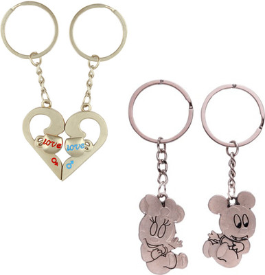 

Anishop Love You Forever Heart & Mickey nd Minni Couple Gift for him & Her Valentine Combo Metal Key Chain(Silver)