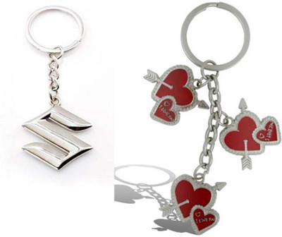 

Rashi Traders Maruti Suzuki & I Love U 3 Heart Key Chain(Silver)