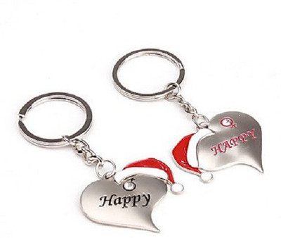

CTW Happy Love Heart Couple xmas Cap Valentine Key Chain(Silver)
