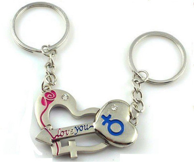 

CTW Love You Cute Heart & Lock Couple Metal Key Chain(Silver)