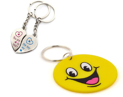 

CTW Cute Big Smiley & Love you Heart Couple Valentine Gift Combo Key Chain(Multicolor)