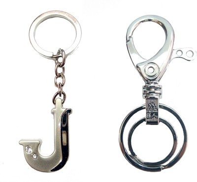 

City Choice Combo of Alphabet "J" with Hook & Locking Key Chain(Silver)