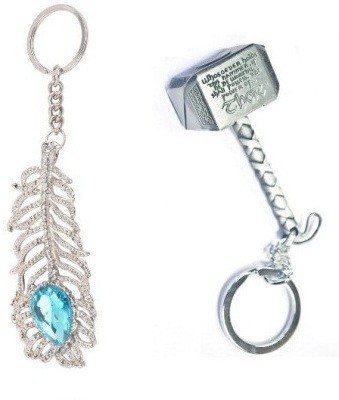 

Confident Oh My God Stone Studded And Metal Thor Hammer Pack of 2 Key Chain(Silver)