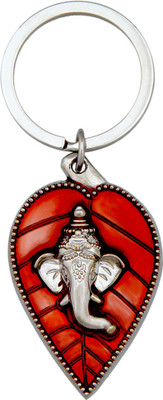 

Tech Fashion Ganesh Ganpati Lord Dark Red Leaf Locking Key Chain(Silver)