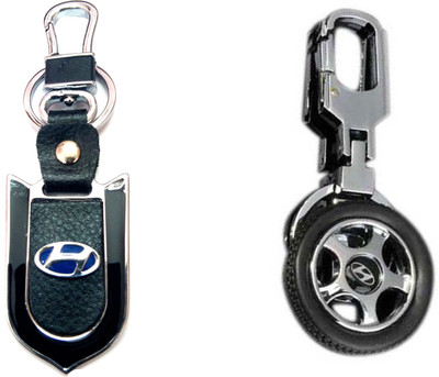 

City Choice Combo of Hyundai Wheel & Leather-Metal Locking Key Chain(Black, Silver)