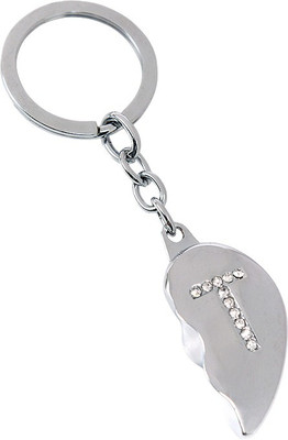 

U R God Broken Heart Diamond Studded "T" Letter Key Chain(Silver)