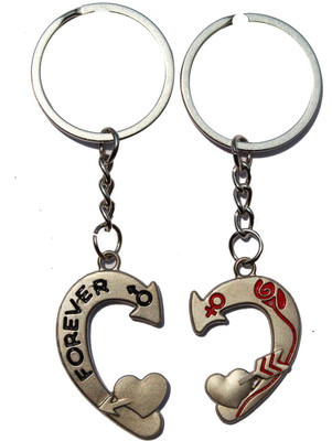 

CTW Forever Love Heart Pack of 2 Keyring Metal Key Chain(Silver)