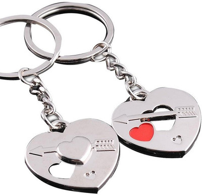 CTW Silver Metal Heart Keychain Set Of 2 Key Chain(Silver)