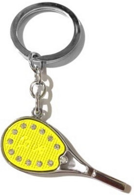 

Aura Imported Diamond Stuuded Tennis Racket Heavy Metal Locking Key Chain(Silver, Yellow)