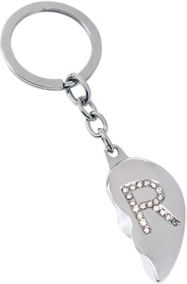 

U R God Broken Heart Diamond Studded "R" Letter Key Chain(Silver)