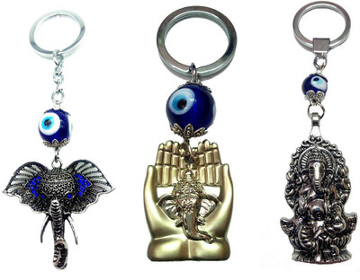 

City Choice New Combo of 3 Gnesha with evil eye Key Chain(Multicolor)