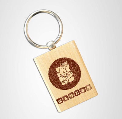 

Tied Ribbons Ganesh Wooden Engraved Key Chain(Brown)