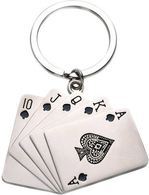 RainSound Metal Playing Card Royal Flush Pocker Game Silver Key Chain