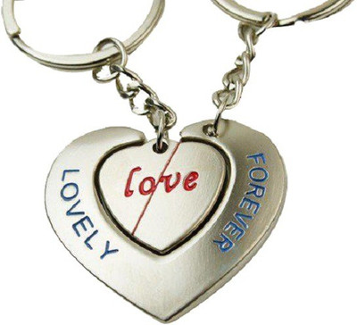 CTW Love You Forever Couple Heart Metal Combo Valentine Gift Key Chain(Silver)