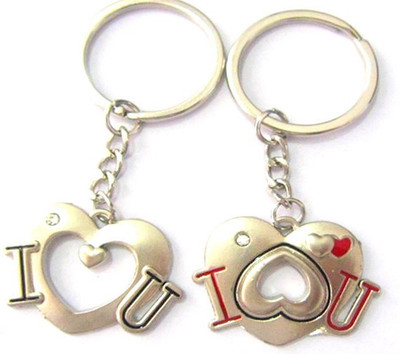 

CTW I love You Heart Valentine Metal Pack Of 2 Locking Key Chain(Silver)