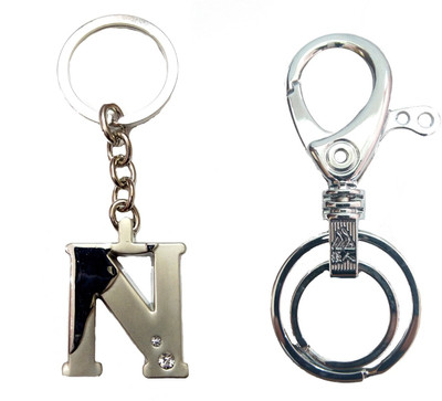 

City Choice Combo of Alphabet "N" with Hook & Locking Key Chain(Silver)