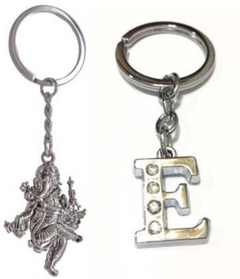 Rashi Traders Ganpati & Alphabet E Key Chain(Silver)