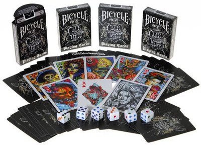 

Deluxe Games and Puzzles Club Tattoo Bicycle Playing_Bundle Of 4 Identical Decks(Black)