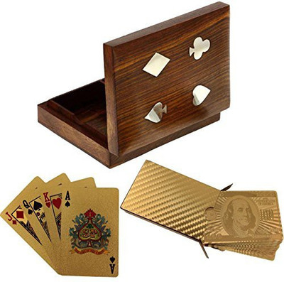 

RoyaltyLane Deluxe Wooden Double Box With 2 Deck Of Gold Plated(Brown)