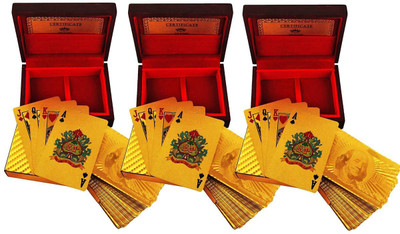 

ME&YOU Set of 3 Gold Plated Playing Cards With Exclusive Wooden Box(Golden)