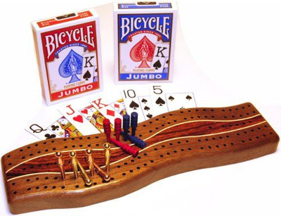 

Deluxe Games and Puzzles Cribbage Walnut Wave 2 Track Gift Set Withand Metal Pegs(Multicolor)