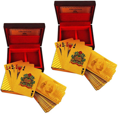 

BEMOREE Set of 2 Gold Plated Playing Cards With Exclusive Wooden Box(Golden)