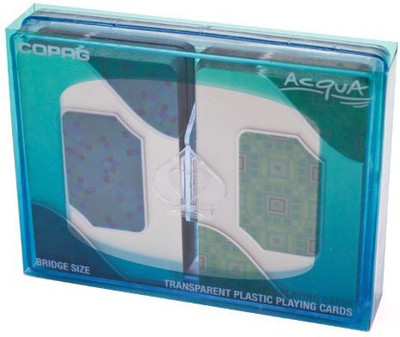 

Copag Acqua Transparent 2 Decks Bridge Size Plastic Playing Cards Plus 2 Free Copag Cut Cards(Multicolor)