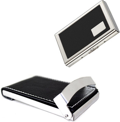 

Stealodeal Black Top Leather Texture Steel With Black Metal 20 Card Holder(Set of 2, Black)