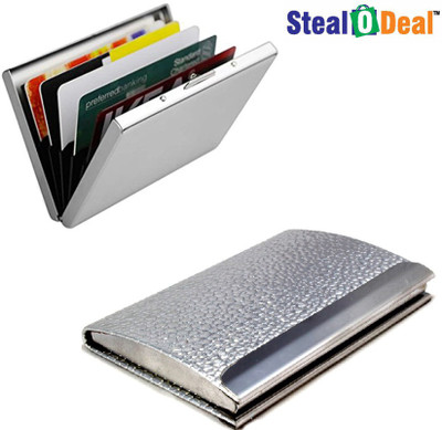 

Stealodeal Women Silver Pebble Textured Metal With Plain Metal 20 Card Holder(Set of 2, Silver)