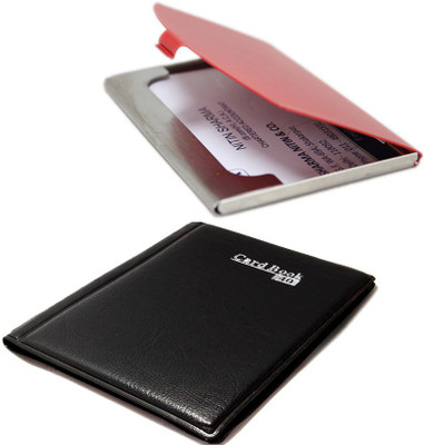 Stealodeal Cards Keeping Book With Red Silver Steel 40 Card Holder(Set of 2, Black, Red)