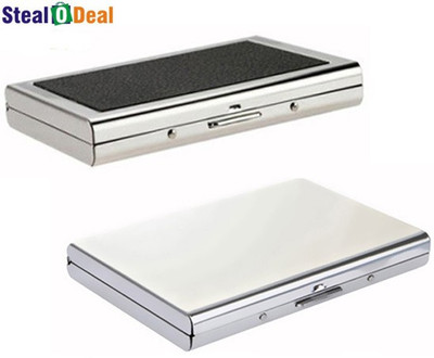 

Stealodeal Business Case with Handcrafted Black Leather 6 Card Holder(Set of 2, Silver, Black)