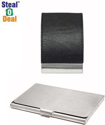 

Stealodeal Black Top Elegant Visiting With Steel 20 Card Holder(Set of 2, Black, Silver)