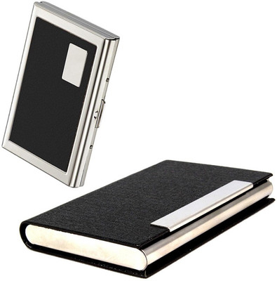

Stealodeal Black Glossy Textured Steel With Black Metal 20 Card Holder(Set of 2, Black)