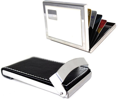 

Stealodeal Black Top Leather Texture Steel With White Metal 20 Card Holder(Set of 2, Black)