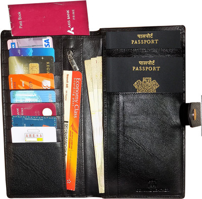

Kan Kan Black Genuine Leather Tavel Organizer Wallet For men and Women(Black)