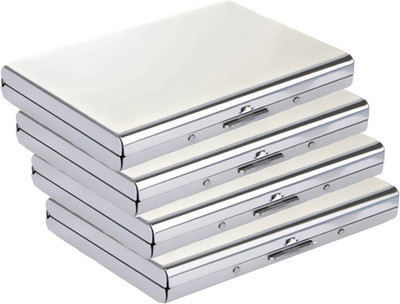 

Stealodeal |Pack of 4| Metal Mirror Inside Glossy Luxury Silver 15 Card Holder(Set of 4, Silver)