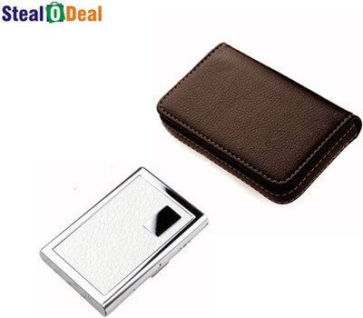 

Stealodeal Full Brown Leather With White Metal 15 Card Holder(Set of 2, Brown, White)