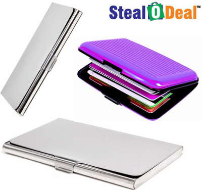 

Stealodeal 2pc Silver Stainless Steel with Purple Security Credit/Debit 10 Card Holder(Set of 3, Silver, Purple)