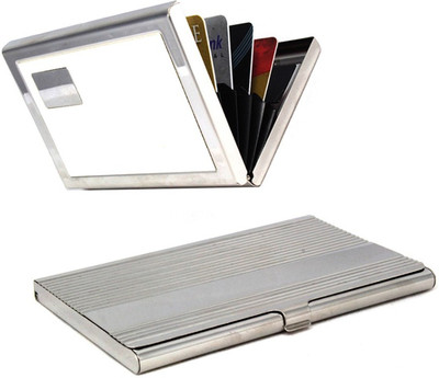 

Stealodeal Silver ZigZag Pattern Steel With White Metal 20 Card Holder(Set of 2, Silver)