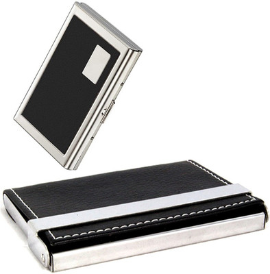 

Stealodeal Black Side Leather Texture Steel With Black Metal 20 Card Holder(Set of 2, Black)