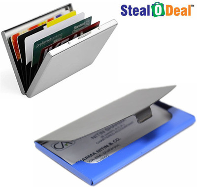 

Stealodeal Metal Aluma With Black and Blue Mix Color Stainless Steel 6 Card Holder(Set of 2, Black, Silver)