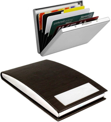 

Stealodeal Top Dark Brown Wooden Textured Steel With Plain Metal 20 Card Holder(Set of 2, Brown)