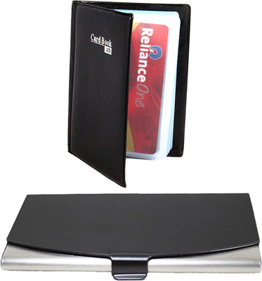 

Stealodeal Cards Keeping Book With Silver Steel 40 Card Holder(Set of 2, Black)