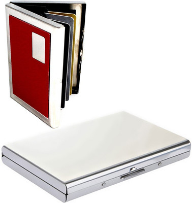 

Stealodeal |Pack of 2| Mirror Finish High Quality With Red Metal Atm Bracket 15 Card Holder(Set of 2, Silver, Red)
