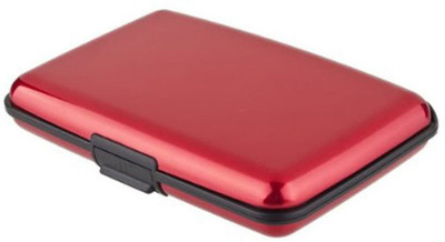 

FASTOP Business Card, ATM Card, Credit Card Wallet Holder Aluminum Metal Case Box, Blocking Hard Case Holder Silver For Office Use 6 Card Holder(Set of 1, Red)