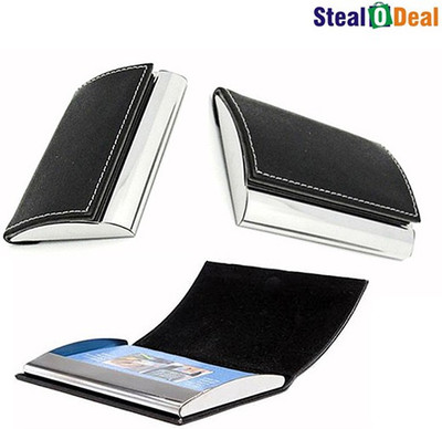 

Stealodeal Black Steel Side Elegant Visiting Set of 20 Card Holder(Set of 3, Black)